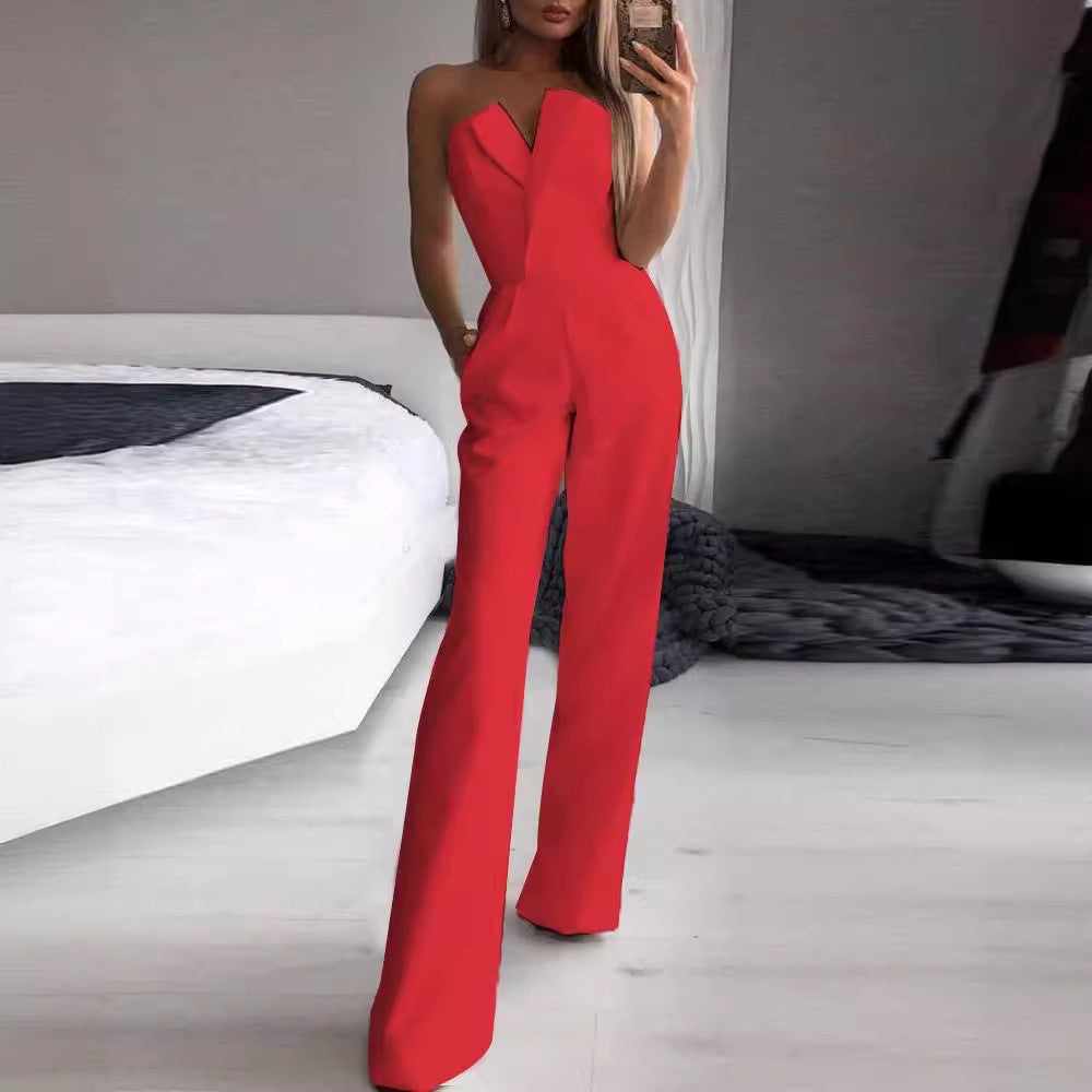 Combinaison Femme – Coupe Ajustée – Encolure Asymétrique – Jambes Larges Élégantes