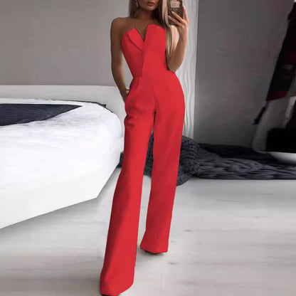 Combinaison Femme – Coupe Ajustée – Encolure Asymétrique – Jambes Larges Élégantes