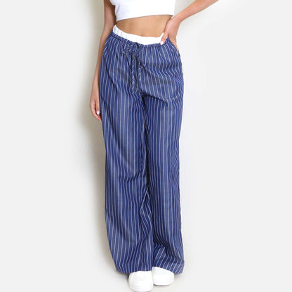 Pantalon large femme – Coupe ample – Tissu confortable – Taille cordon – Avec poches