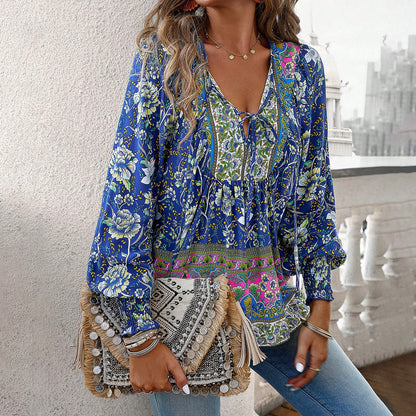 Blouse femme – Rayon léger – Coupe ample – Manches longues – Style bohème chic