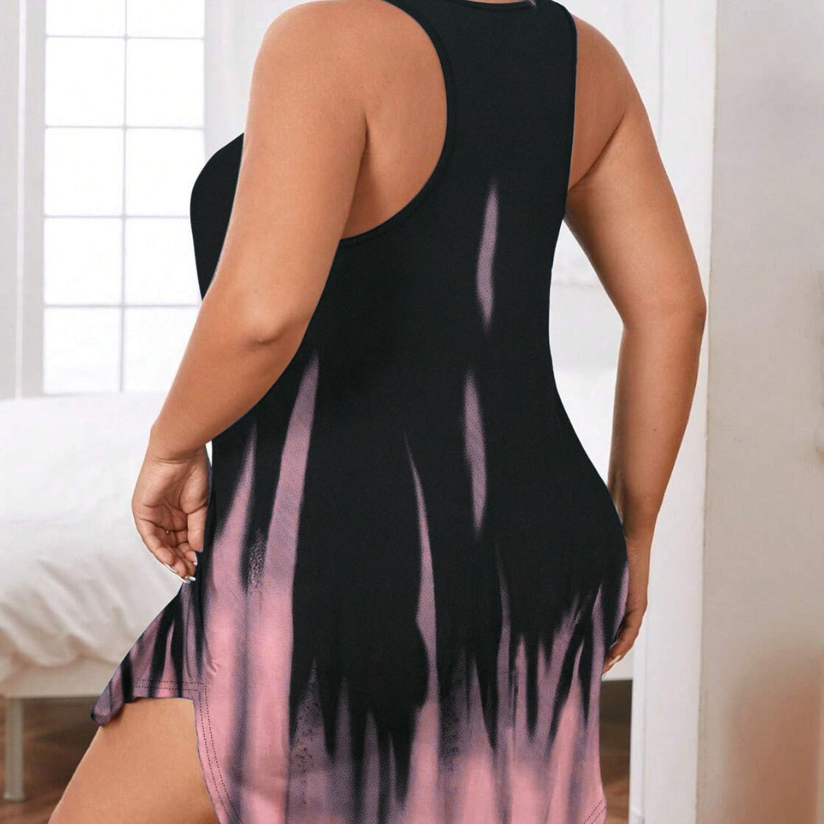 Chemise de nuit femme – Coton – Coupe ample – Sans manches – Motif fantaisie