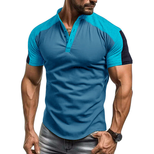 Chemise homme manches courtes – Slim fit – Coton – Design sans col moderne