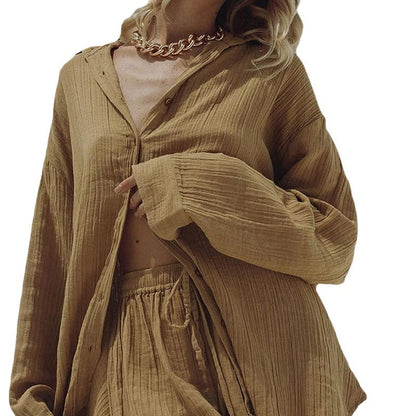 Ensemble deux pièces pour femme - Top à manches longues ample - Taille élastiquée pour une coupe décontractée