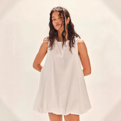 Robe courte femme – Sans manches – Dos nu – Coupe trapèze fluide – Ourlet ballon