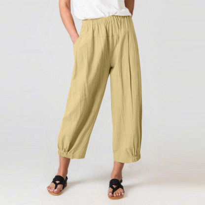 Pantalon Harem Femme – Taille Haute Élastique – Coupe Ample Croppée