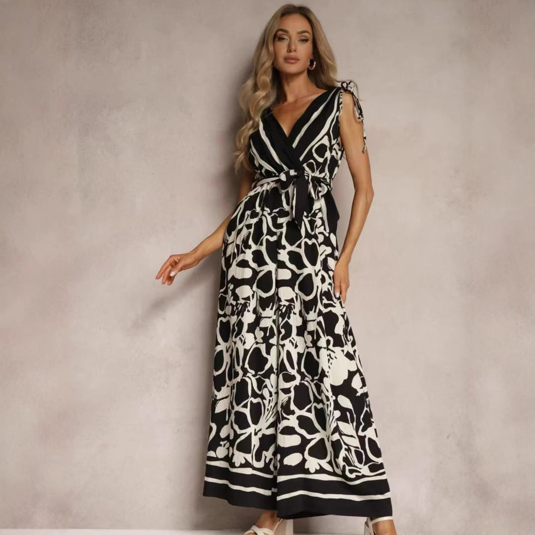 Combinaison Femme – Coupe Fluide – Sans Manches – Ceinture à Nouer