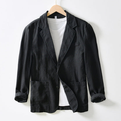 Blazer Homme – Coupe Décontractée – Lin Coton – Boutonnage Simple – Poches Plaquées