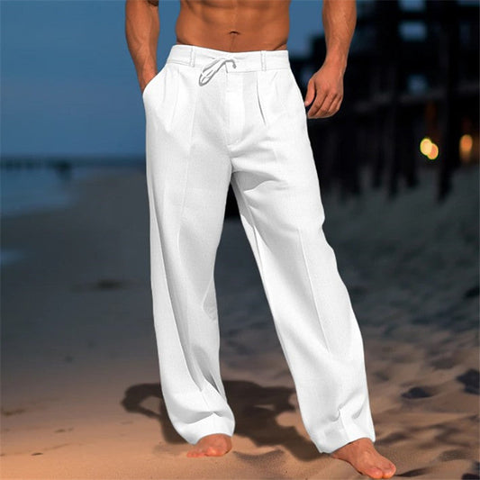 Pantalon décontracté homme – Coupe droite – Taille cordon – Tissu respirant – Longueur totale