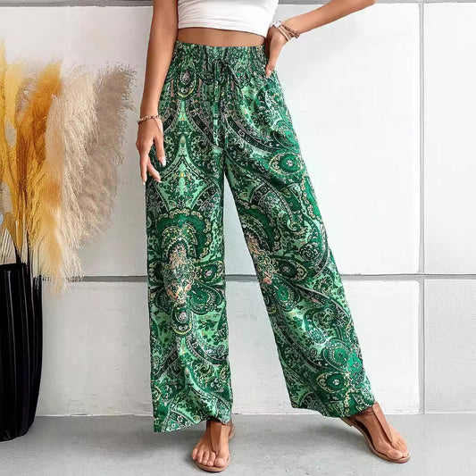 Pantalon Femme Large – Taille Élastique – Tissu Respirant – Motif Bohème