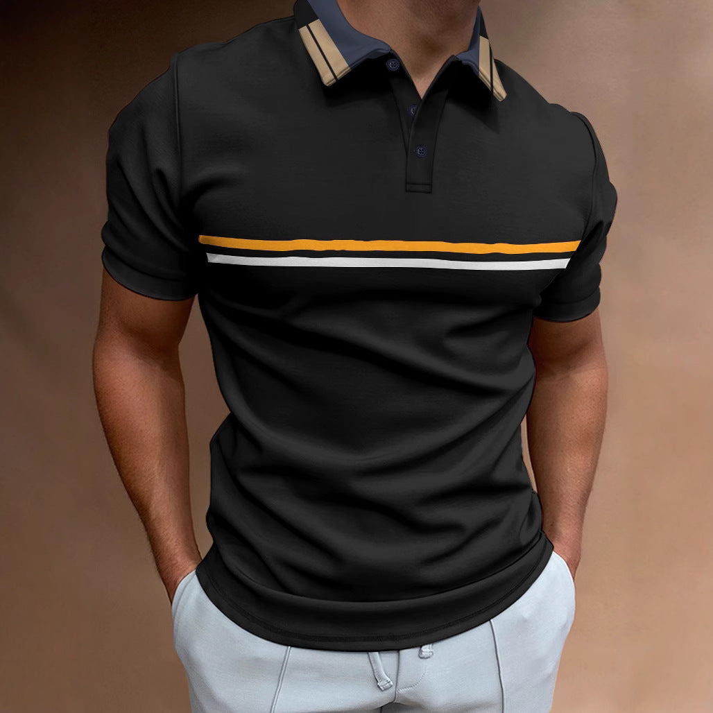 Polo men's – Slim fit – Breathable fabric – Chest stripes – Textured collar