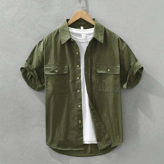 Chemise de travail homme – Coupe décontractée – Manches courtes – Fibre naturelle résistante