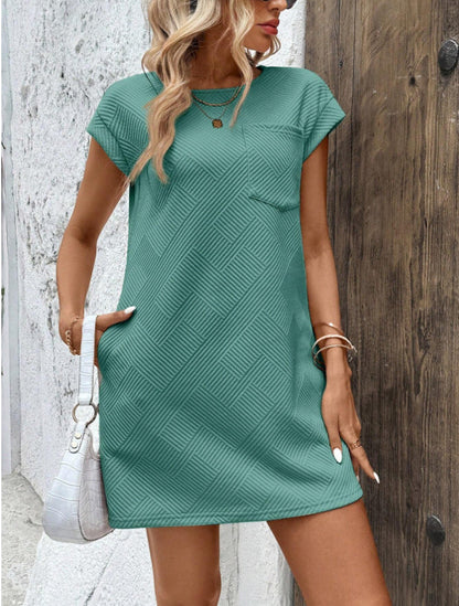 Robe mini femme – Coupe décontractée – Motif géométrique texturé – Manches courtes