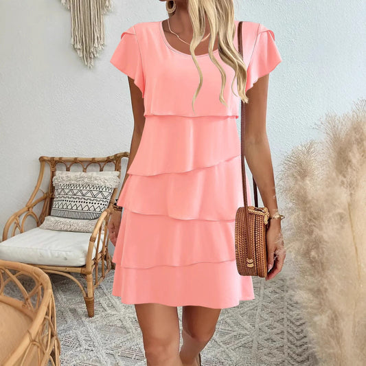 Robe femme courte – Coupe ample – Manches courtes – Volants