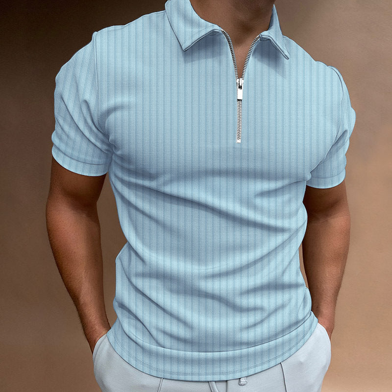 Men's polo – Slim fit – Cotton knit – Short sleeves – Striped zip collar