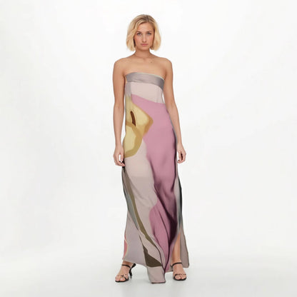 Women's midi dress – Strapless – Abstract print – Elegant fluid cut