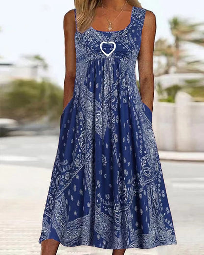 Robe longue femme – Coupe évasée fluide – Imprimé bandana – Tissu respirant – Poches