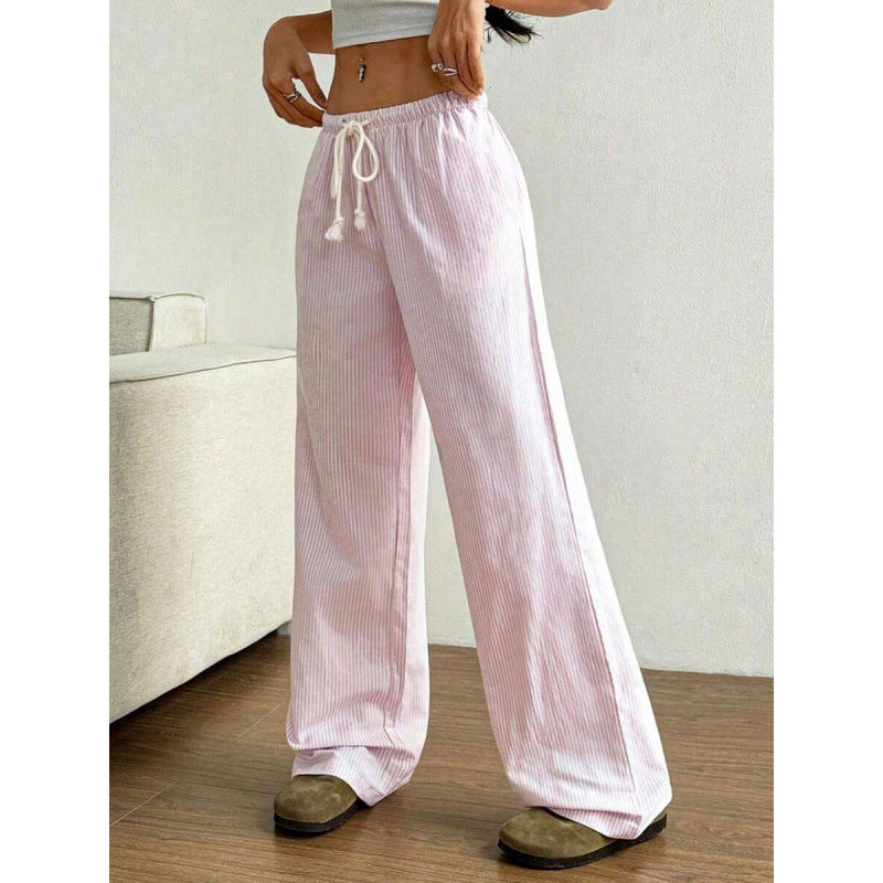 Pantalon large femme – Coupe décontractée – Coton – Taille élastique avec poches
