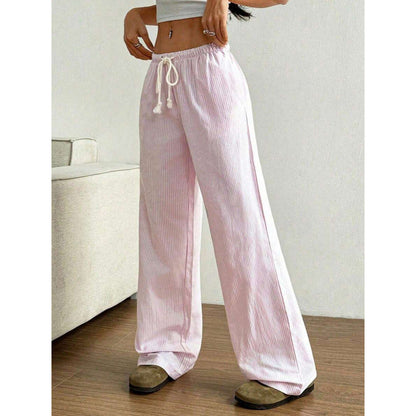 Pantalon large femme – Coupe décontractée – Coton – Taille élastique avec poches