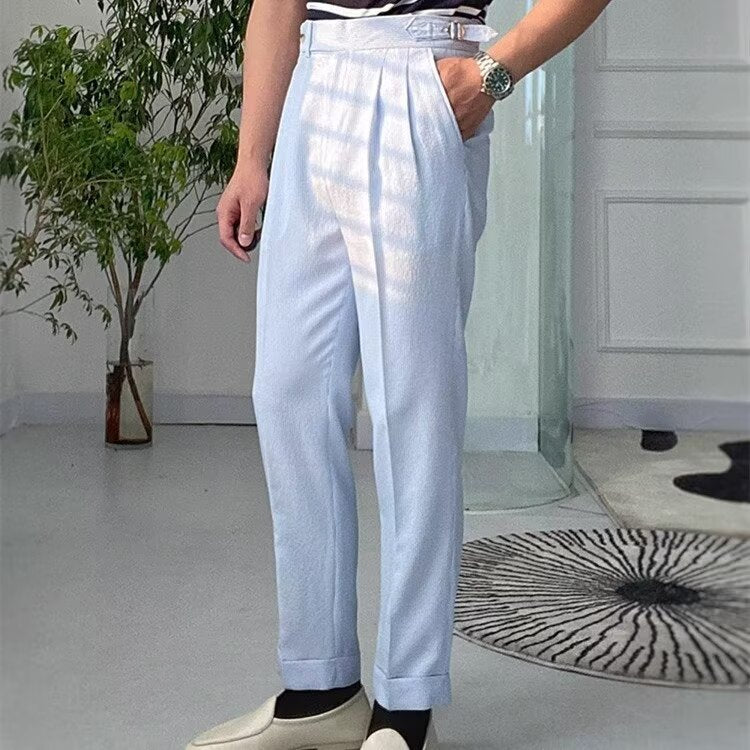 Pantalon homme droit – Taille haute – Tissu respirant texturé – Finitions élégantes