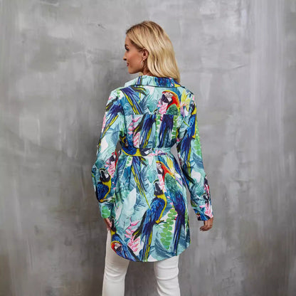 Women's shirt long sleeves – Loose fit – Lightweight breathable fabric – Waist belt