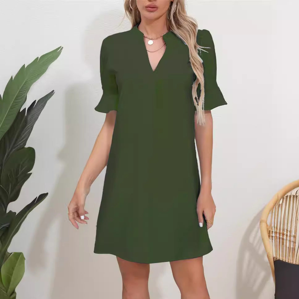 Robe femme – Coupe décontractée – Manches volantées – Col en V
