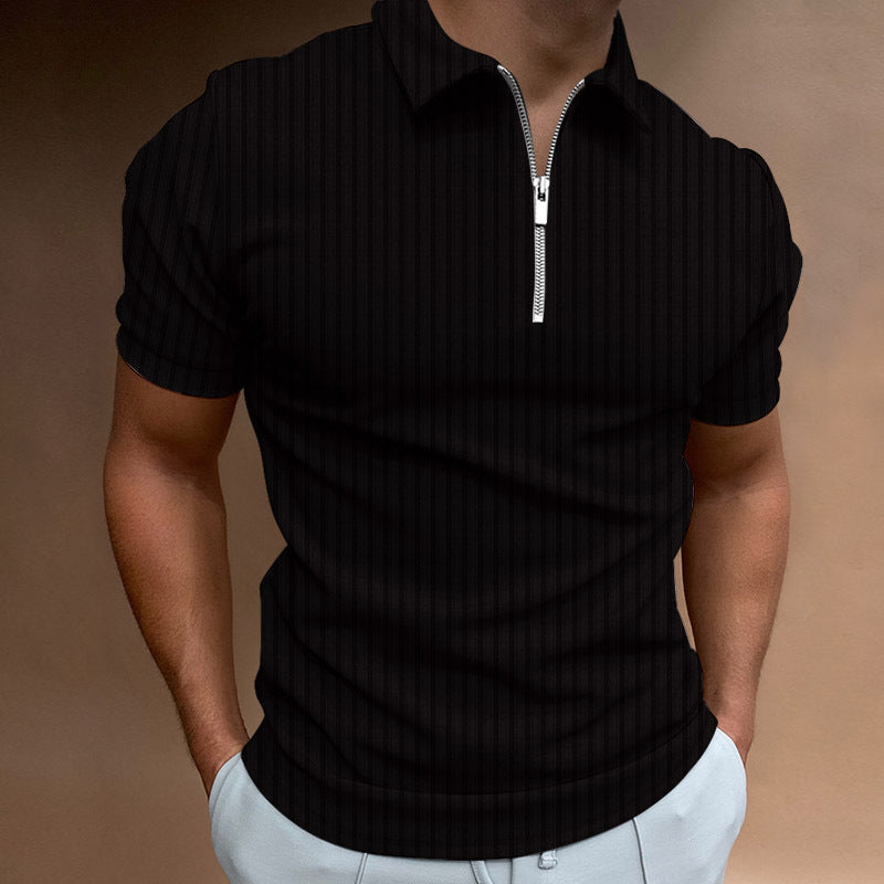 Men's polo – Slim fit – Cotton knit – Short sleeves – Striped zip collar