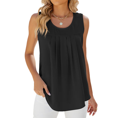 Blouse sans manches femme – Coupe décontractée – Tissu léger respirant – Plissée élégante