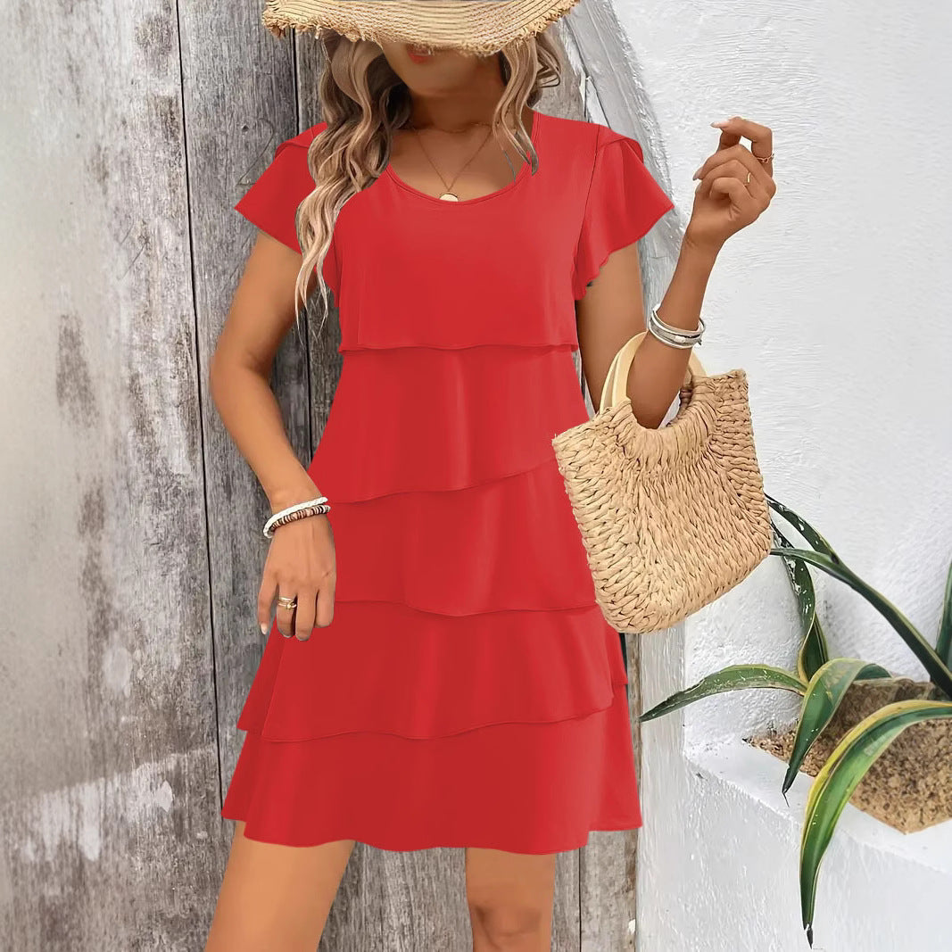 Robe femme courte – Coupe ample – Manches courtes – Volants