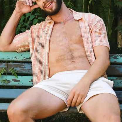 Chemise Homme en Maille – Coupe Décontractée – Manches Courtes – Boutonnée – Aérée