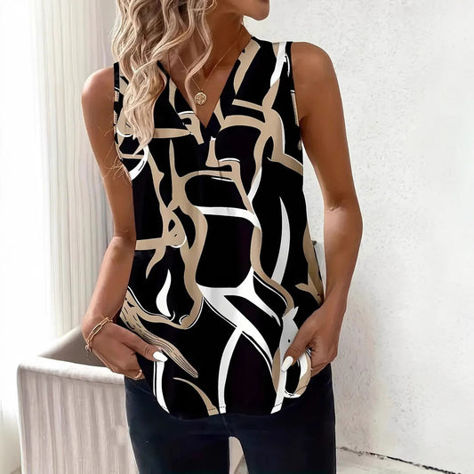 Top sans manches femme – Encolure V – Coupe ample – Motif abstrait