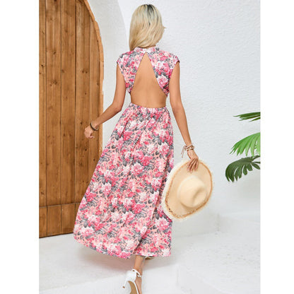 Robe femme sans manches – Coupe slim – Dos nu – Ceinture nouée – Tissu fluide