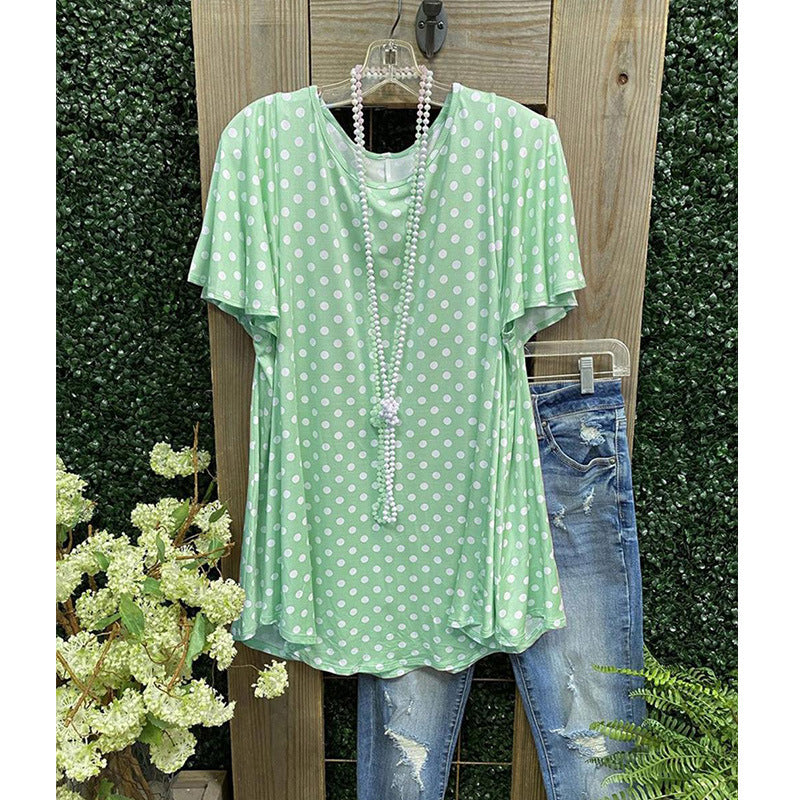 Tunique femme – Coupe ample – Manches courtes – Motif à pois – Tissu respirant doux