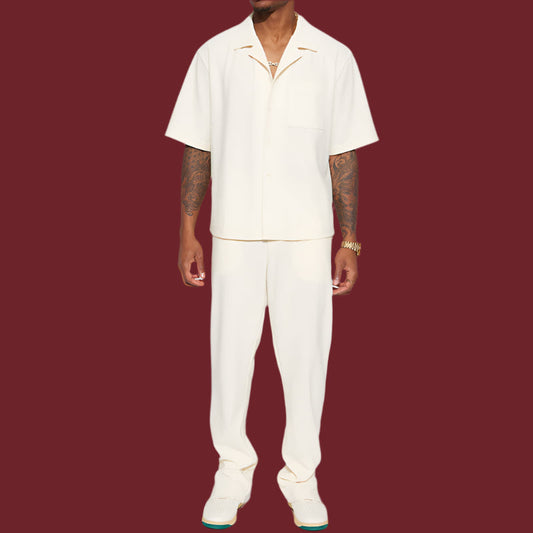 Ensemble homme – Chemise manches courtes col classique – Pantalon long – Tissu respirant