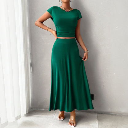 Ensemble Robe Femme – Haut Court Ajusté Froncé – Jupe Longue Fluide Taille Haute