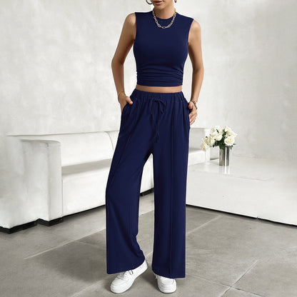 Ensemble Femme 2 Pièces – Haut Court Sans Manches – Pantalon Large Taille Élastique