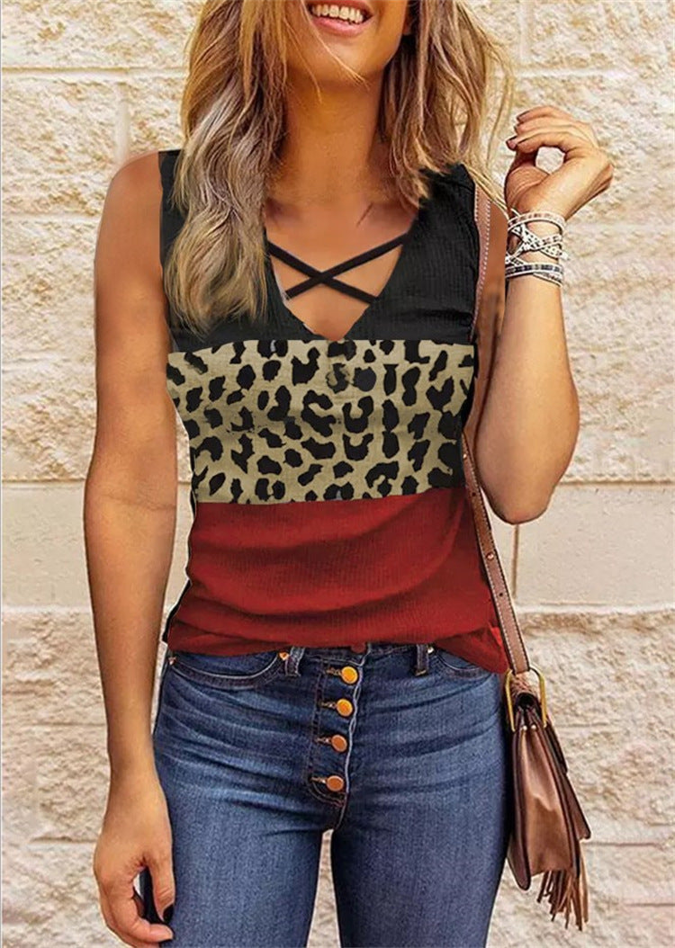 Top femme croisé – Coupe slim – Sans manches – Coton – Décolleté croisé