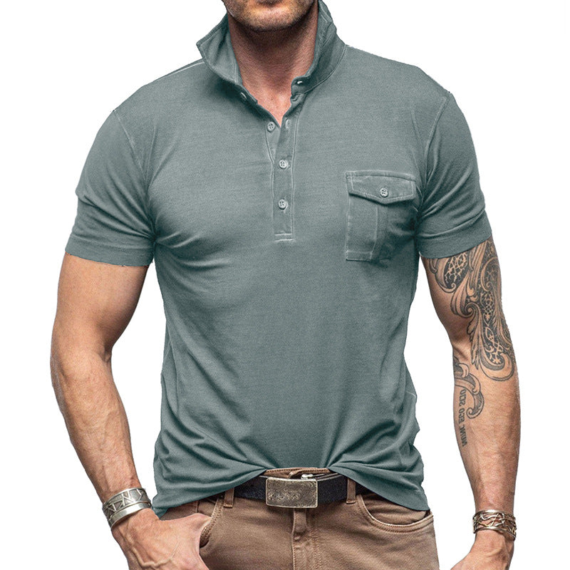 Polo homme – Coupe slim – Col montant – Poche poitrine boutonnée – Coton