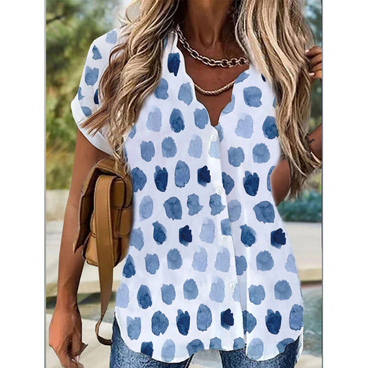 Blouse Femme – Coupe Décontractée – Manches Courtes – Boutonnée – Fibres Naturelles