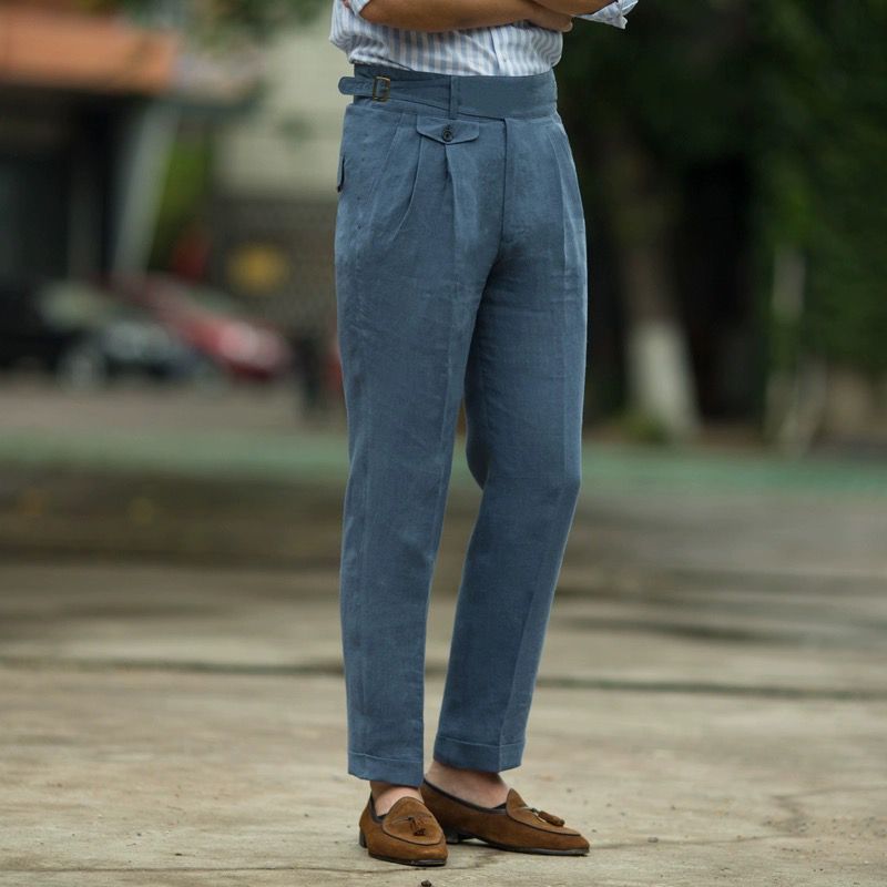 Pantalon homme – Coupe slim – Taille haute – Fibres naturelles – Plis élégants