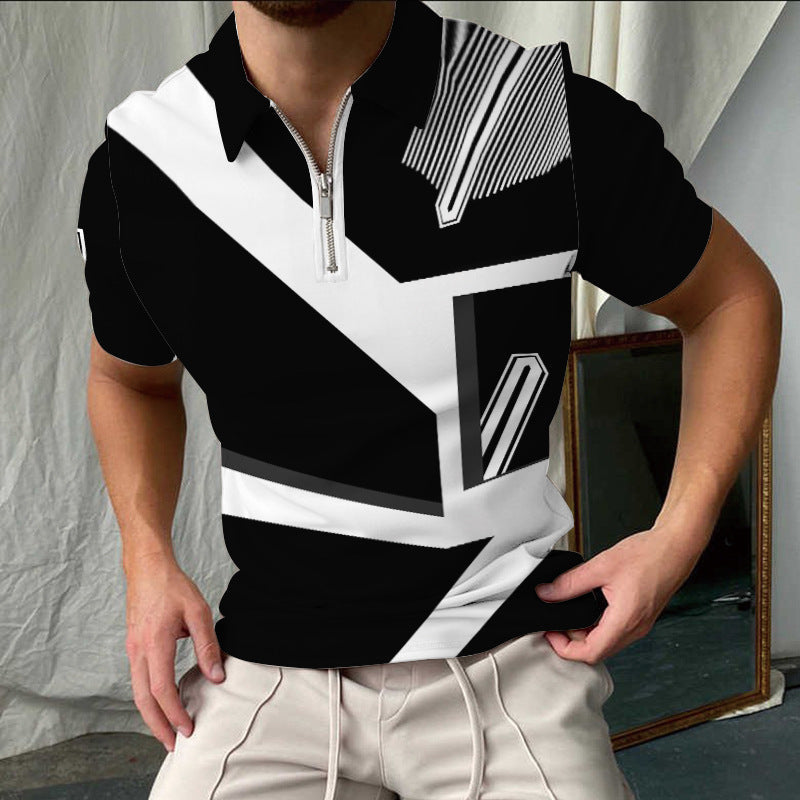 Polo for men – Slim fit – Checked pattern – Zip collar short sleeves