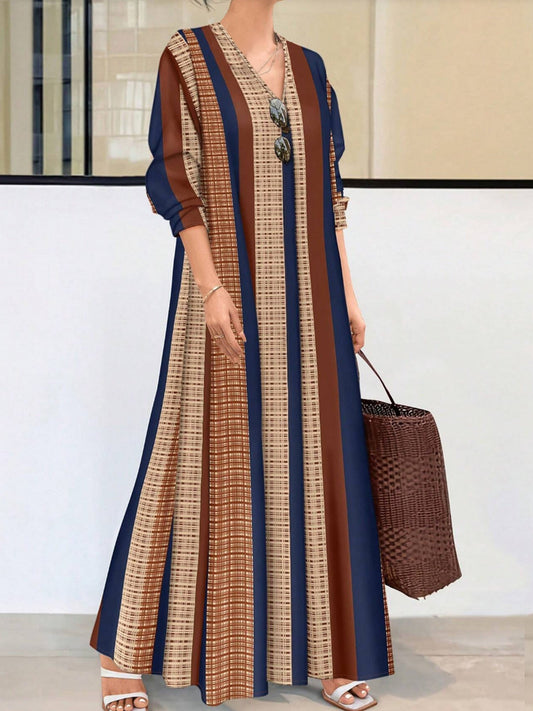 Robe femme longue – Coupe fluide – Rayures verticales