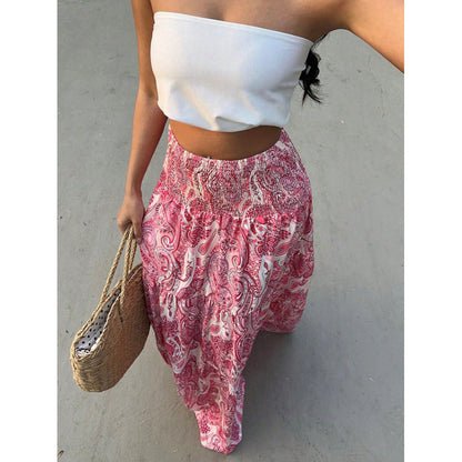 Jupe longue femme – Coupe fluide – Taille élastique – Motif cachemire – Coton léger