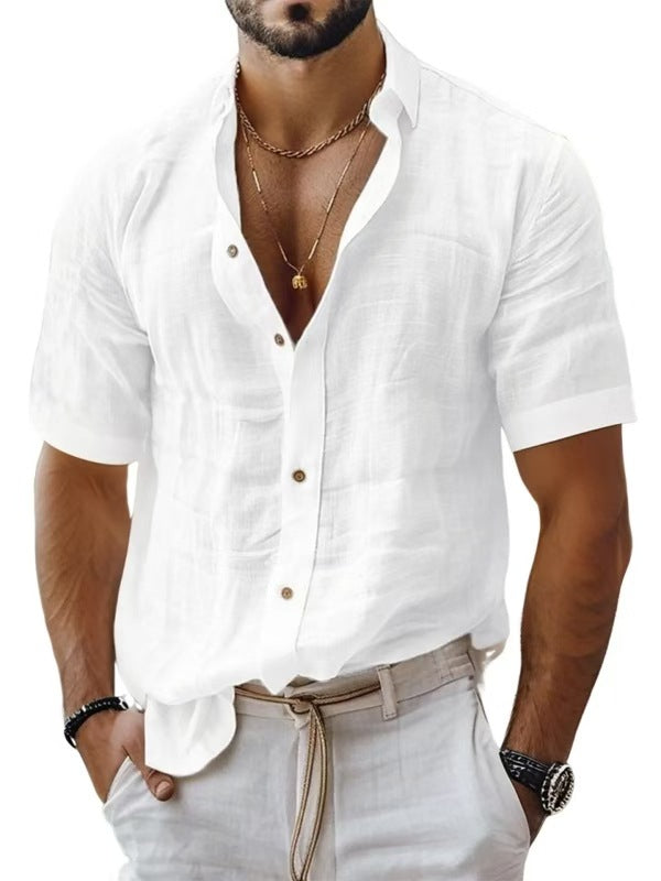 Chemise homme à manches courtes – Coupe décontractée – Tissu respirant – Col à revers