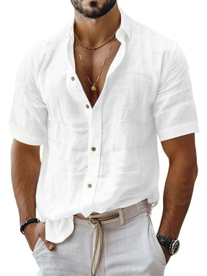 Chemise homme à manches courtes – Coupe décontractée – Tissu respirant – Col à revers