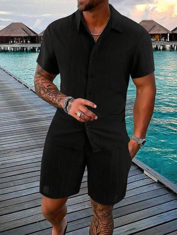 Ensemble chemise homme – Coupe décontractée – Manches courtes – Coton léger – Boutonnée
