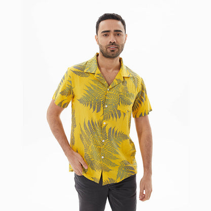 Chemise à manches courtes homme – Coupe décontractée – Tissu respirant – Motif feuillage