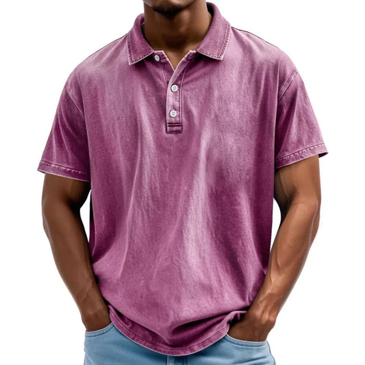 Polo homme – Coupe décontractée – Fibres naturelles – Effet délavé vintage