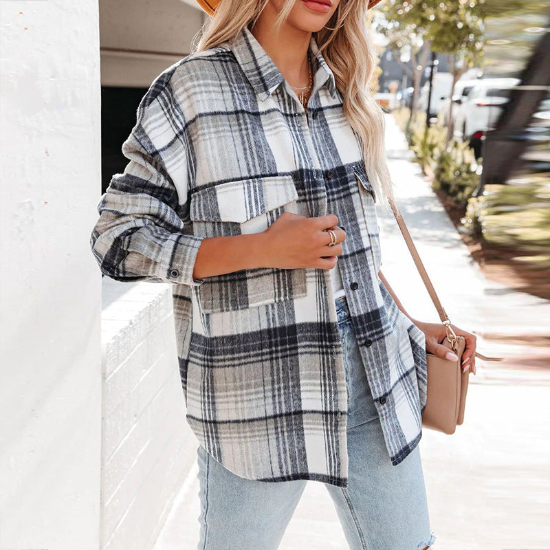 Women's Overshirt Jacket – Oversized Cut – Plaid Pattern