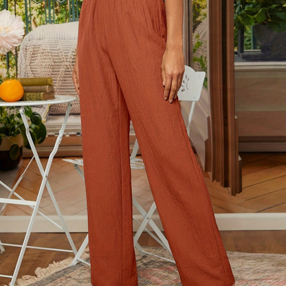 Pantalon droit femme – Coupe ample – Taille élastique – Tissu respirant fluide