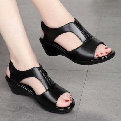 Sandales compensées femme – Bout ouvert – Fermeture zippée – Design respirant élégant